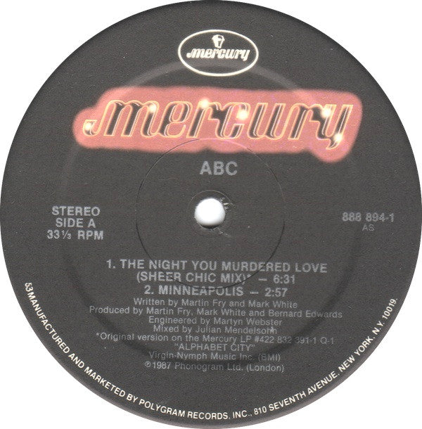 ABC Featuring Contessa Lady V : The Night You Murdered Love (12", Single)