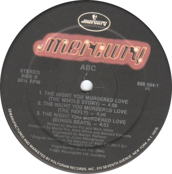 ABC Featuring Contessa Lady V : The Night You Murdered Love (12", Single)