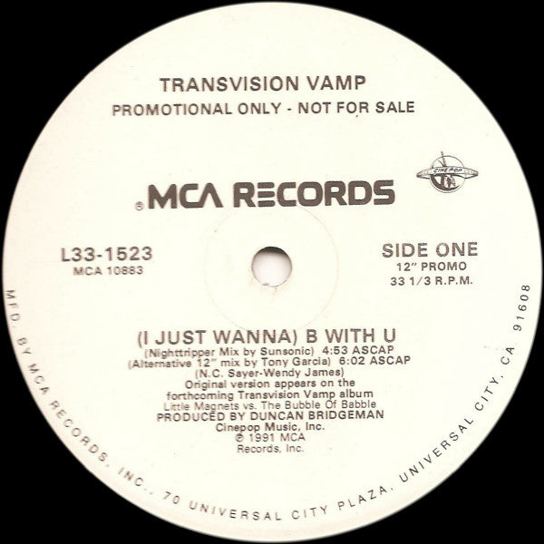 Transvision Vamp : (I Just Wanna) B With U (12", Promo)