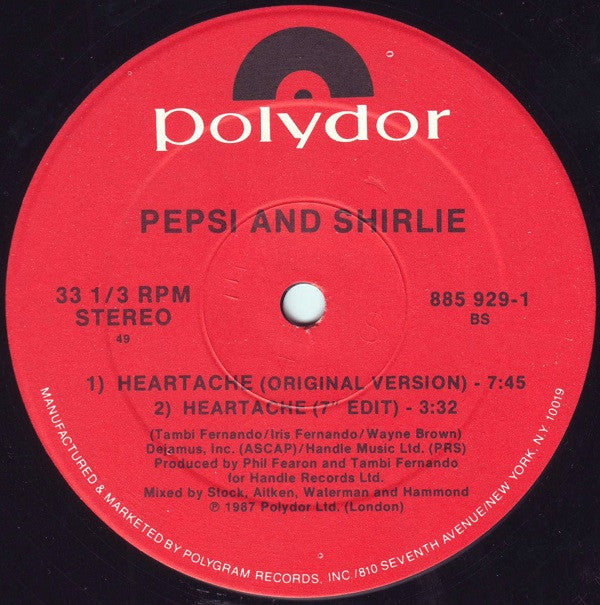 Pepsi & Shirlie : Heartache (12", Single, 49 )