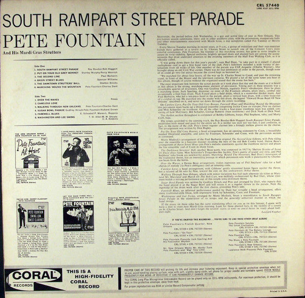 Pete Fountain And His Mardi Gras Strutters : South Rampart Street Parade (LP, Album, Mono)