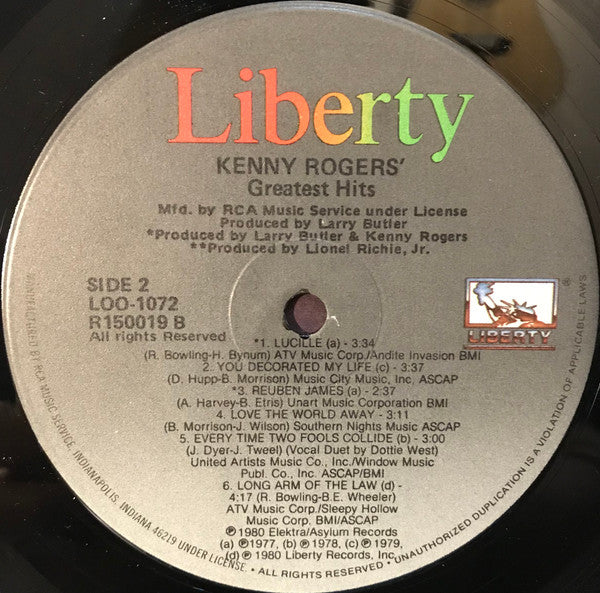 Kenny Rogers : Greatest Hits (LP, Comp, Club, Ind)