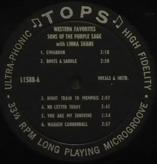 The Sons Of The Purple Sage With Linna Shane : Western Favorites (LP, Album, Mono)