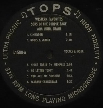 The Sons Of The Purple Sage With Linna Shane : Western Favorites (LP, Album, Mono)