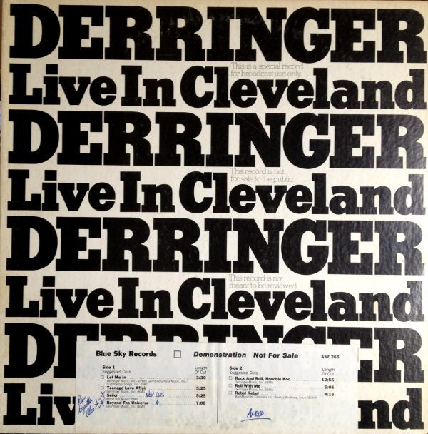 Derringer (2) : Live In Cleveland (LP, Promo)