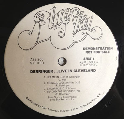 Derringer (2) : Live In Cleveland (LP, Promo)