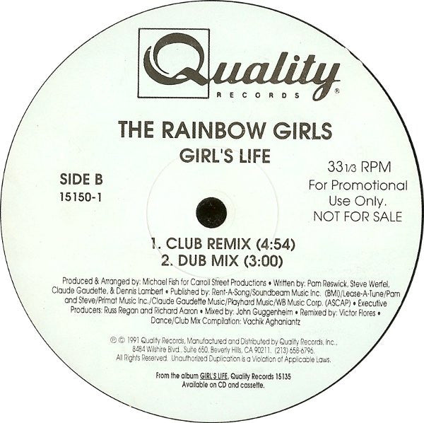 The Rainbow Girls : Girl's Life (12", Promo)