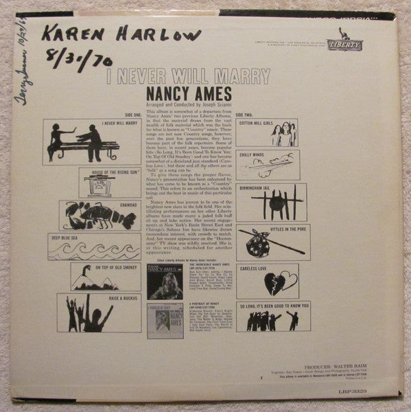 Nancy Ames : I Never Will Marry (LP, Mono)
