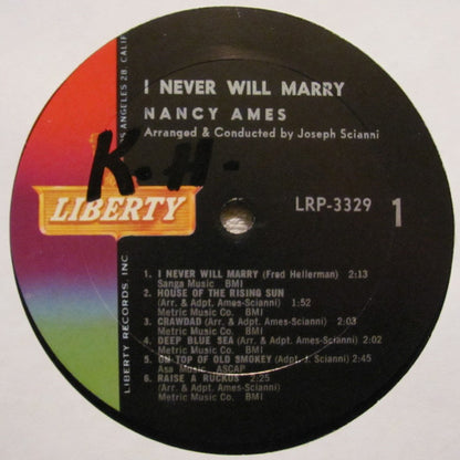 Nancy Ames : I Never Will Marry (LP, Mono)