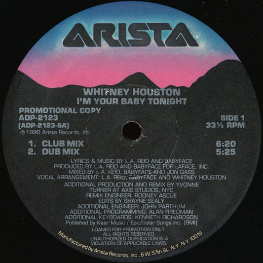 Whitney Houston : I'm Your Baby Tonight (12", Promo)