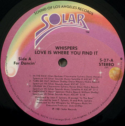 The Whispers : Love Is Where You Find It (LP, Album, SP )