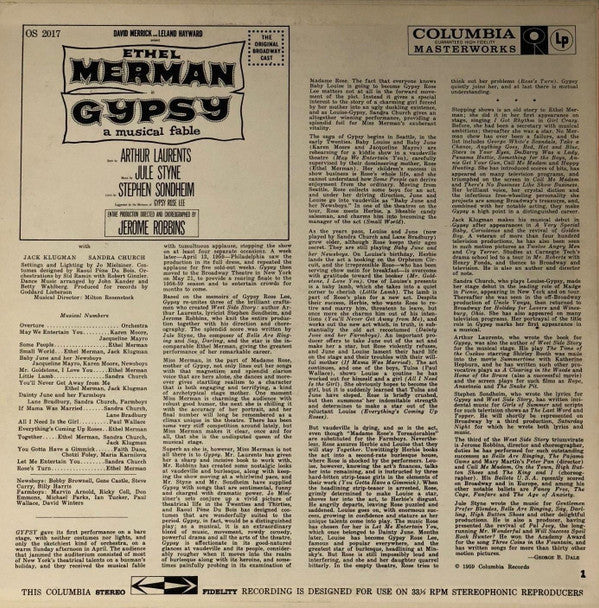 Ethel Merman : Gypsy - A Musical Fable (LP, Album)