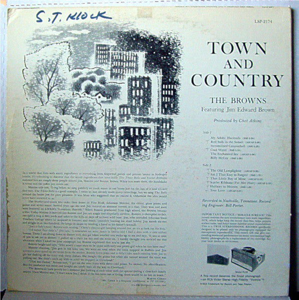 The Browns (3) Featuring Jim Ed Brown : Town & Country (LP, Album, Ind)