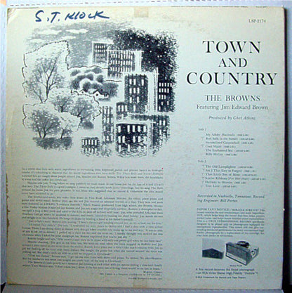 The Browns (3) Featuring Jim Ed Brown : Town & Country (LP, Album, Ind)