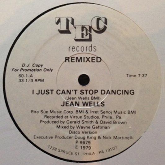 Jean Wells : I Just Can't Stop Dancing (Remixed) (12", Promo)