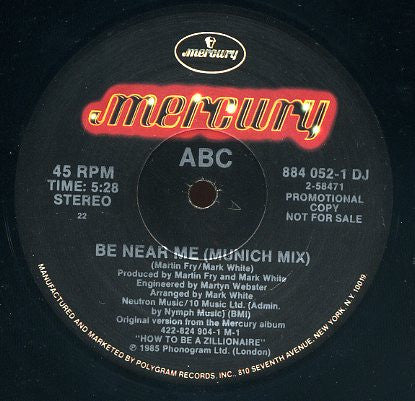 ABC : Be Near Me (12", Single, Promo)