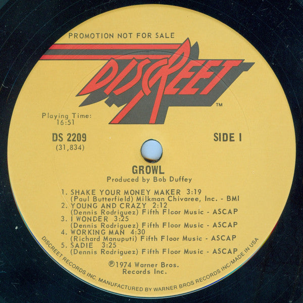 Growl (2) : Growl (LP, Album, Promo)
