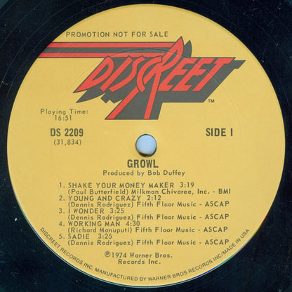 Growl (2) : Growl (LP, Album, Promo)