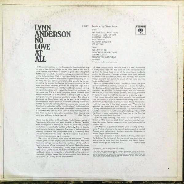 Lynn Anderson : No Love At All (LP, Album, Ter)