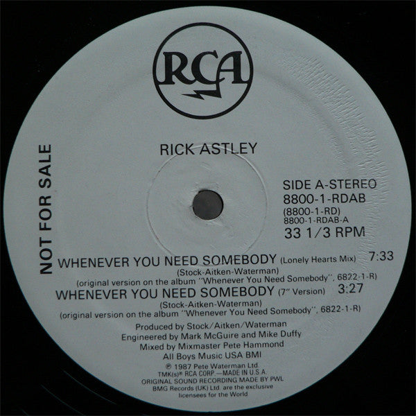 Rick Astley : Whenever You Need Somebody (12", Promo)