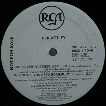 Rick Astley : Whenever You Need Somebody (12", Promo)