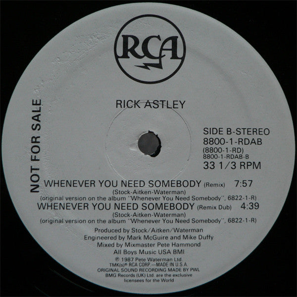 Rick Astley : Whenever You Need Somebody (12", Promo)