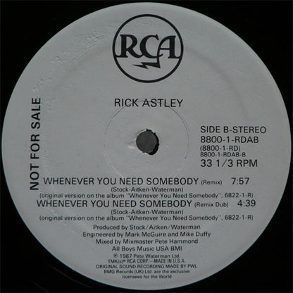 Rick Astley : Whenever You Need Somebody (12", Promo)