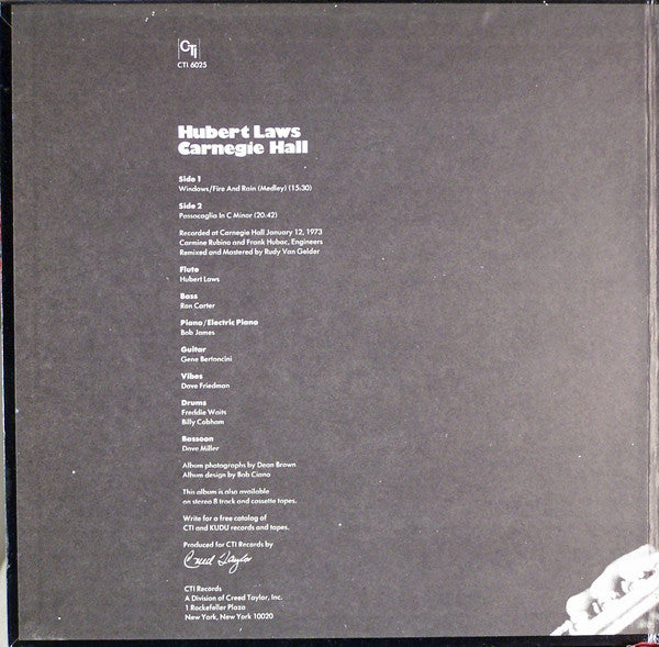 Hubert Laws : Carnegie Hall (LP, Album, RE, RP, Gat)