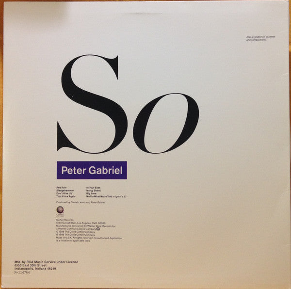 Peter Gabriel : So (LP, Album, Club, RCA)