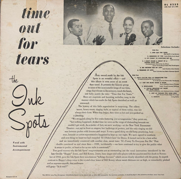 The Ink Spots : Time Out For Tears (LP, Album, Mono)