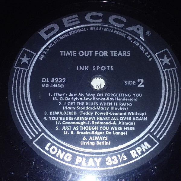 The Ink Spots : Time Out For Tears (LP, Album, Mono)