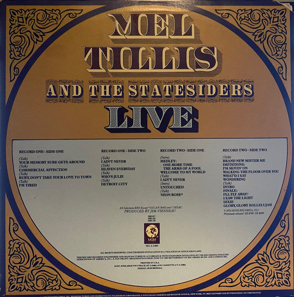 Mel Tillis And The Statesiders (2) : Live At The Sam Houston Coliseum & Birmingham Municipal Auditorium (2xLP, Comp)