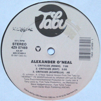 Alexander O'Neal : Criticize (12")