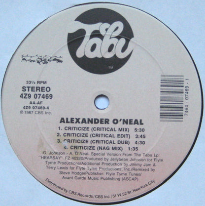 Alexander O'Neal : Criticize (12")