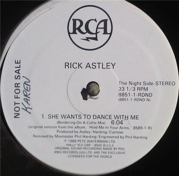 Rick Astley : She Wants To Dance With Me (Night & Day Remixes) (12", Promo)