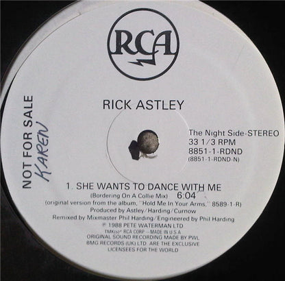 Rick Astley : She Wants To Dance With Me (Night & Day Remixes) (12", Promo)