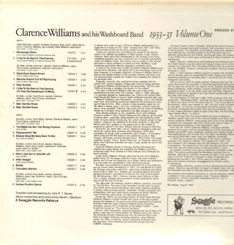 Williams' Washboard Band : 1933~35 Volume One (LP, Album, Comp, Mono)
