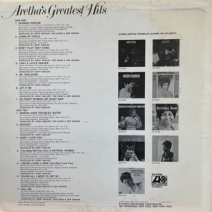 Aretha Franklin : Aretha's Greatest Hits (LP, Comp, RE, SP )