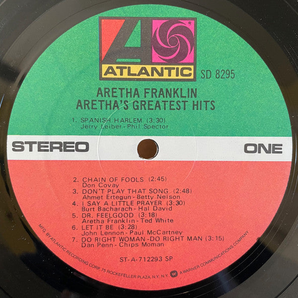 Aretha Franklin : Aretha's Greatest Hits (LP, Comp, RE, SP )
