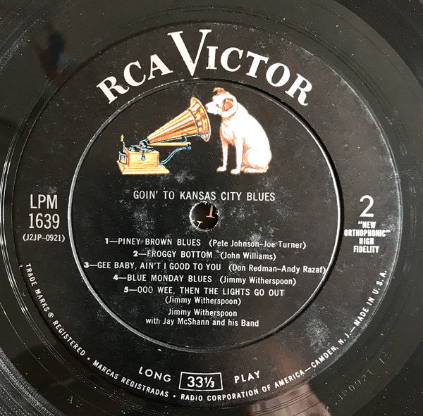 Jimmy Witherspoon With Jay McShann And His Orchestra : Goin' To Kansas City Blues (LP, Album, Mono)