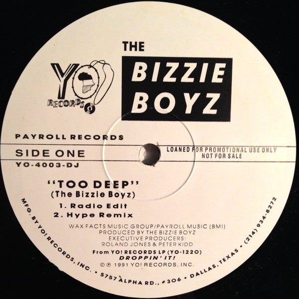 The Bizzie Boyz : Too Deep (12", Single, Promo)