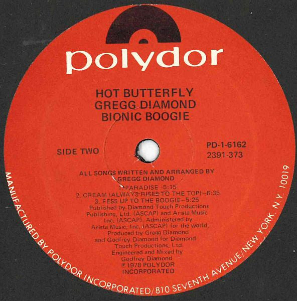 Gregg Diamond, Bionic Boogie : Hot Butterfly (LP, Album, GRT)