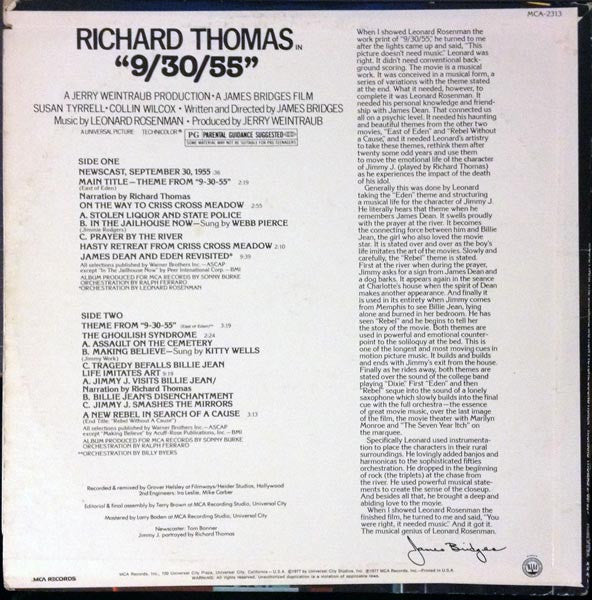 Leonard Rosenman : Richard Thomas 9/30/55 (Music From The Original Motion Picture Soundtrack) (LP, Album)