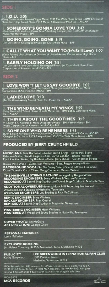 Lee Greenwood : Somebody's Gonna Love You (LP, Album, RE, Pin)