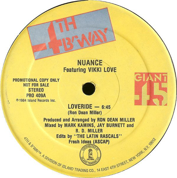 Nuance Featuring Vikki Love : Loveride (12", Promo)