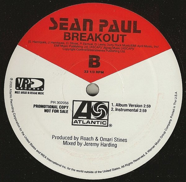Sean Paul : Temperature / Breakout (12", Promo)