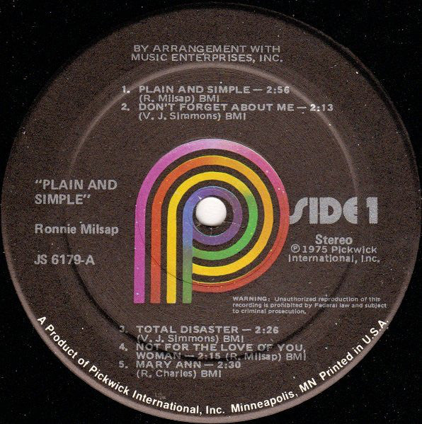 Ronnie Milsap : Plain And Simple (LP)