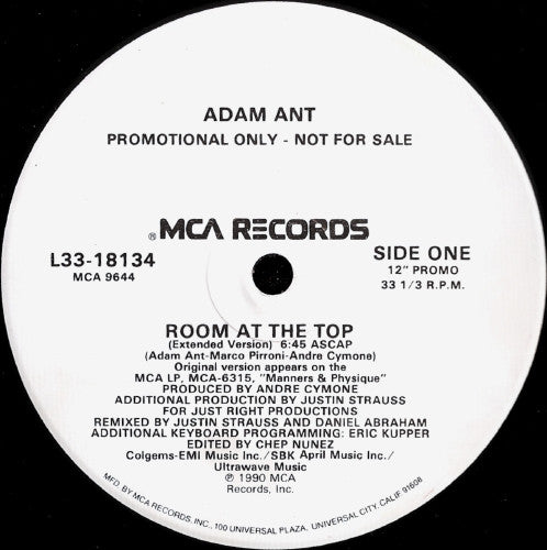 Adam Ant : Room At The Top (12", Promo)