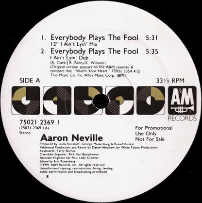 Aaron Neville : Everybody Plays The Fool (12", Promo)