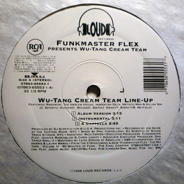 Funkmaster Flex feat. Raekwon, The Harlem Hoodz, Inspectah Deck, Method Man & Killa Sin : Wu Tang Cream Team Line Up / In The Tunnel At The Bar (12")